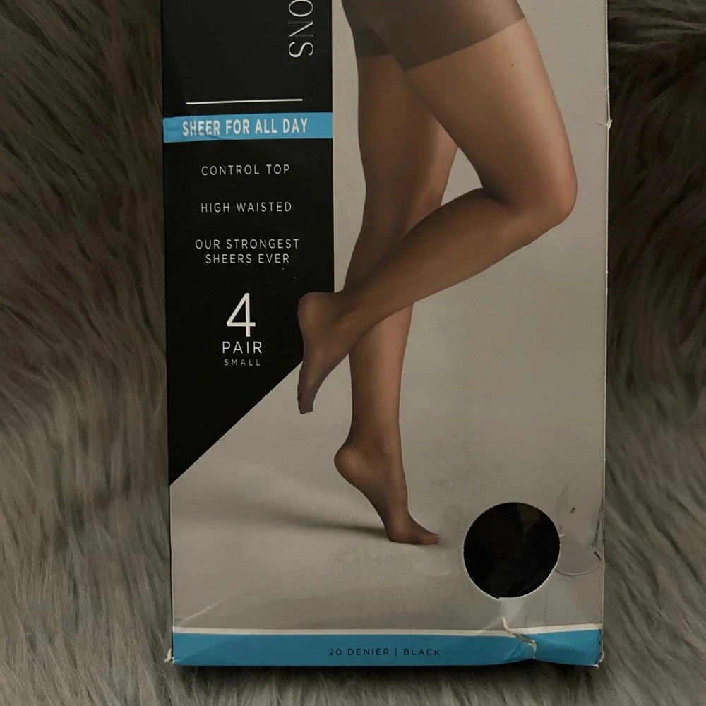 Silk Impressions Sheer Control Top Tights Womens Size Small Black High‎ Waisted